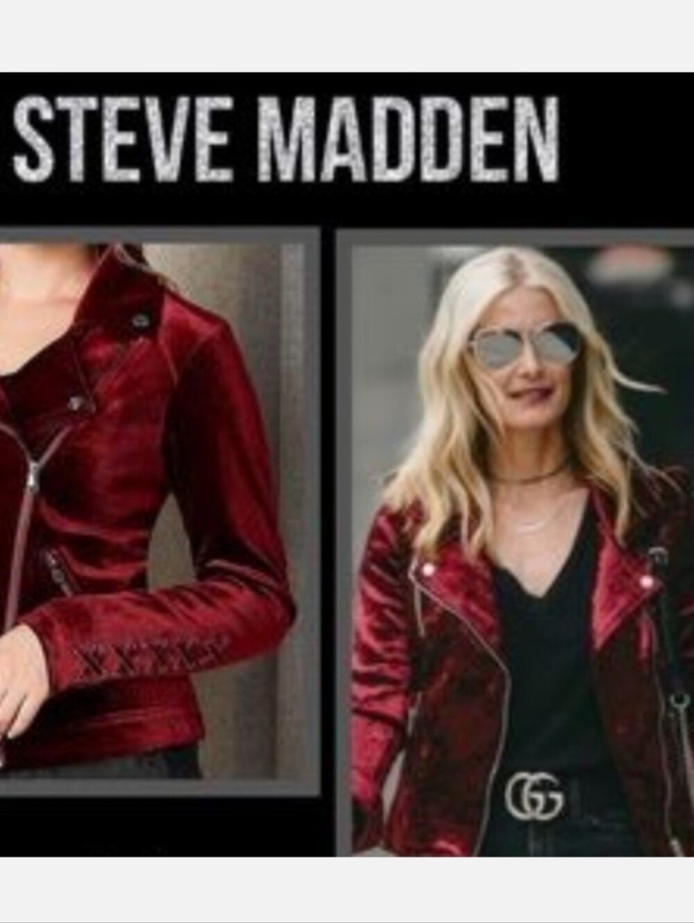 NWOT Steve Madden Burgundy Velvet Moto Jacket Size MEDIUM